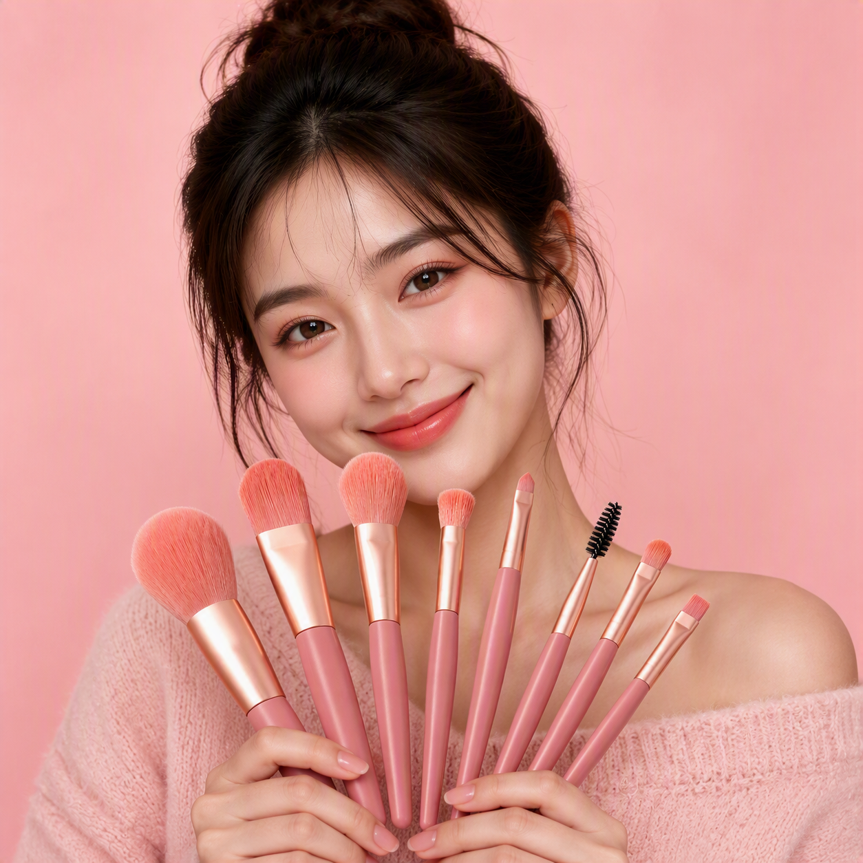 β¨ 8-Piece Pink & Gold Makeup Brush Set π