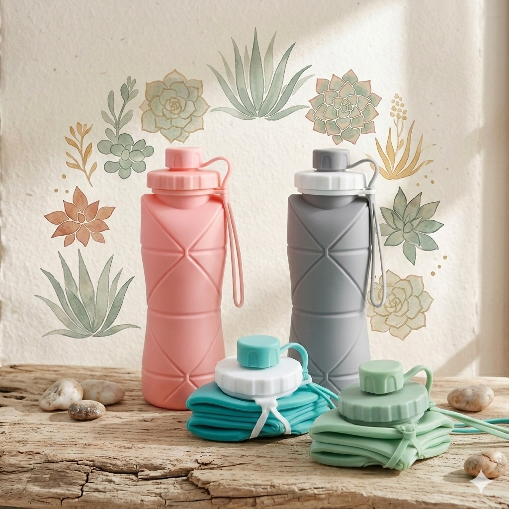 💧Foldable Silicone Water Bottle | Space-Saving Travel Bottle 600ml