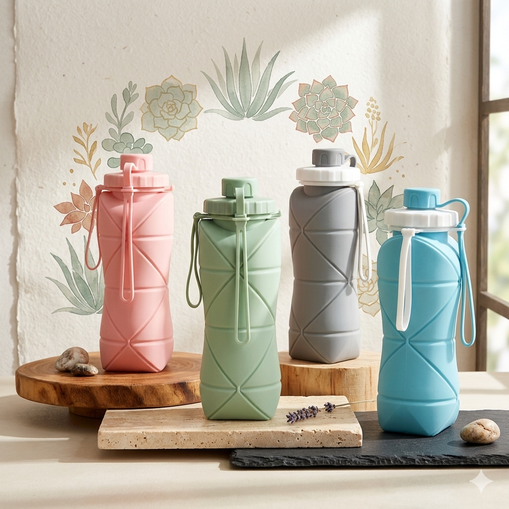 💧Foldable Silicone Water Bottle | Space-Saving Travel Bottle 600ml