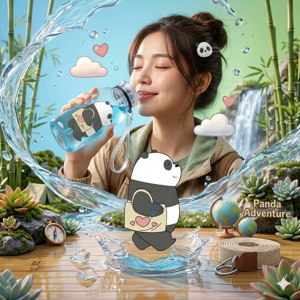 🐼 We Bare Bears Panda Water Bottle 1000ML | Hydration Bottle